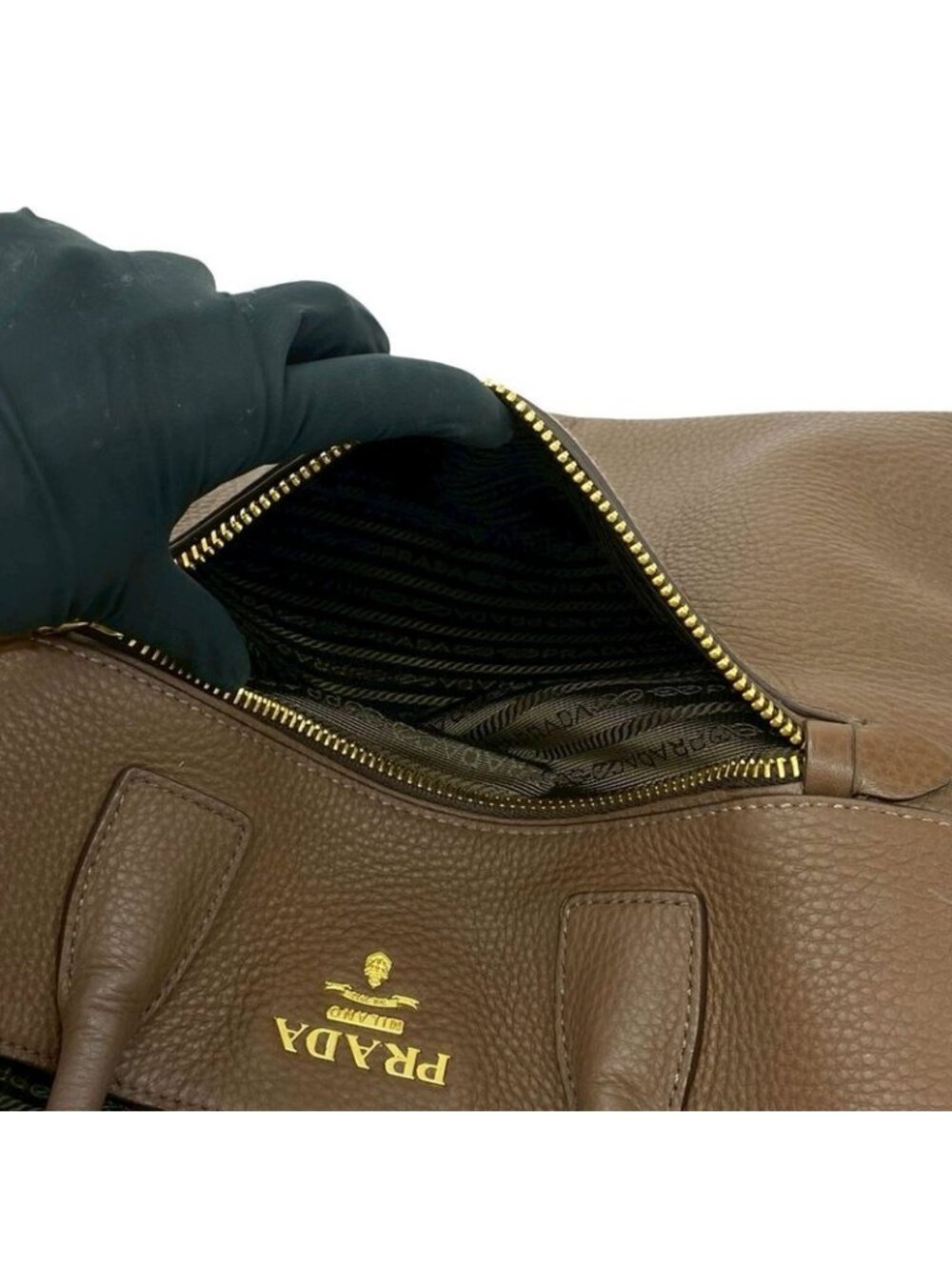 Prada Logo Vitello Daino Leather Tote Business A4 Brown - Picture 10 of 10